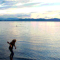 Skipping stones at dusk